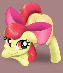Size: 3400x3926 | Tagged: safe, artist:zionworldartist, apple bloom, earth pony, pony, g4, adorabloom, bloom butt, butt, cute, dock, face down ass up, female, filly, foal, high res, jack-o challenge, meme, plot, shiny skin, smiling, solo, tail