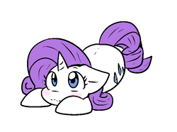 Size: 708x527 | Tagged: safe, artist:zutcha, rarity, pony, unicorn, g4, blushing, cute, female, looking up, lying down, mare, prone, raribetes, rarity is a marshmallow, simple background, solo, white background