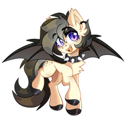 Size: 1280x1280 | Tagged: safe, artist:star-theft, oc, oc only, oc:morning melody, bat pony, pony, body freckles, choker, fangs, female, freckles, mare, simple background, solo, spiked choker, transparent background