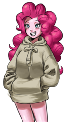 Size: 457x856 | Tagged: source needed, safe, artist:zzugguri, pinkie pie, equestria girls, g4, clothes, female, hoodie, simple background, smiling, solo, white background