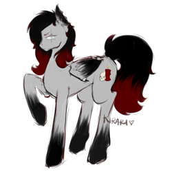 Size: 2362x2362 | Tagged: safe, artist:kirari_chan, oc, oc only, bat pony, pegasus, pony, undead, vampire, bat pony oc, bat wings, black hair, candle, dominant, dominatrix, edgy, eye scar, female, full body, goth, goth pony, gothic, high res, mare, mommy, one leg raised, pegasus oc, red and black oc, red hair, scar, simple background, sketch, skull, solo, standing, white background, wings