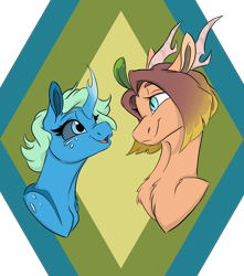 Size: 3100x3500 | Tagged: safe, artist:ask-y, oc, oc only, changedling, changeling, pony, antlers, bust, changedling oc, changeling oc, chest fluff, duo, female, high res, mare, simple background, smiling, transparent background