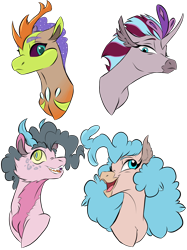 Size: 2048x2732 | Tagged: safe, artist:ask-y, oc, oc only, draconequus, hybrid, pony, bust, draconequus oc, high res, interspecies offspring, magical lesbian spawn, offspring, parent:discord, parent:pinkie pie, parent:princess skystar, parent:queen novo, parent:tempest shadow, parent:thorax, parents:discopie, parents:skypie, simple background, transparent background