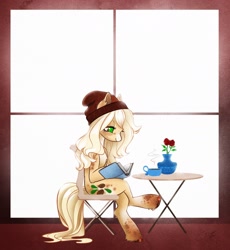 Size: 2008x2184 | Tagged: safe, artist:opalacorn, oc, oc only, earth pony, pony, book, hat, high res, reading, solo, table