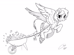 Size: 3122x2320 | Tagged: safe, artist:opalacorn, oc, oc only, pegasus, pony, apple, banana, belt, farming, food, grapes, herbivore, high res, pulling, simple background, solo, strawberry, wheelbarrow, white background