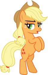 Size: 3000x4700 | Tagged: safe, artist:cloudy glow, applejack, earth pony, pony, g4, .ai available, applejack's hat, bipedal, cowboy hat, female, hat, high res, lidded eyes, mare, open mouth, simple background, solo, transparent background, vector