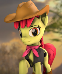 Size: 1762x2115 | Tagged: safe, artist:soulbeat1, apple bloom, earth pony, pony, g4, 3d, alternate cutie mark, clothes, female, hat, mare, older, solo, source filmmaker