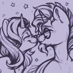 Size: 3000x3000 | Tagged: safe, artist:amishy, starlight glimmer, sunburst, pony, unicorn, g4, duo, duo male and female, eyes closed, female, glasses, high res, male, mare, nuzzling, scrunchy face, ship:starburst, shipping, smiling, stallion, straight, sunburst's glasses