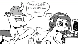 Size: 1200x675 | Tagged: safe, artist:pony-berserker, oc, oc:berzie, oc:doublewbrothers, pony-berserker's twitter sketches, pony-berserker's twitter sketches (2022), computer, meta