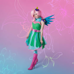 Size: 2159x2159 | Tagged: safe, fluttershy, human, equestria girls, g4, boots, clothes, cosplay, costume, crystal guardian, high heel boots, high res, irl, irl human, photo, ponied up, shoes, solo