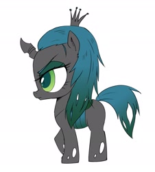 Size: 1724x1909 | Tagged: safe, artist:doktor-d, queen chrysalis, changeling, changeling queen, g4, chibi, cute, cutealis, female, mare, side view, simple background, solo, translation request, white background