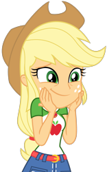 Size: 2025x3250 | Tagged: safe, artist:sketchmcreations, applejack, equestria girls, equestria girls specials, g4, my little pony equestria girls: better together, my little pony equestria girls: holidays unwrapped, o come all ye squashful, amused, applejack is best facemaker, applejack's hat, clothes, cowboy hat, cute, denim skirt, female, freckles, geode of super strength, hand on face, hat, high res, jackabetes, magical geodes, simple background, skirt, smiling, solo, stetson, transparent background, vector