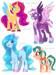 Size: 1024x1366 | Tagged: safe, artist:incendiarymoth, oc, oc only, oc:cotton quill, alicorn, earth pony, original species, pegasus, pony, water pony, style emulation