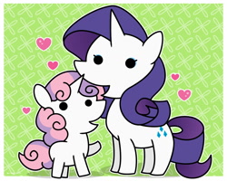 Size: 1500x1200 | Tagged: safe, artist:sechst_himmel, rarity, sweetie belle, pony, unicorn, g4, beady eyes, duo, emanata, female, filly, foal, heart, mare, raised hoof, siblings, sisters