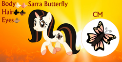 Size: 1280x653 | Tagged: safe, artist:cindystarlight, oc, oc:sara butterfly, pony, unicorn, female, mare, reference sheet, solo