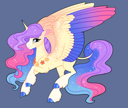 Size: 2600x2200 | Tagged: safe, artist:loryska, oc, alicorn, pony, colored wings, female, high res, magical lesbian spawn, mare, multicolored wings, offspring, parent:fluttershy, parent:princess luna, parent:twilight sparkle, parents:lunashy, parents:twiluna, parents:twishy, simple background, solo, wings