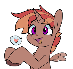 Size: 1261x1200 | Tagged: safe, artist:roachtoon, oc, oc:spicefeather clash, alicorn, pony, alicorn oc, heart, horn, simple background, speech bubble, transparent background, wings
