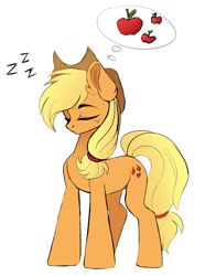 Size: 1911x2573 | Tagged: safe, artist:vetta, applejack, earth pony, pony, applebuck season, g4, apple, cute, female, food, jackabetes, mare, silly, silly pony, simple background, sleeping, sleeping while standing, solo, white background, who's a silly pony