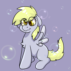 Size: 1440x1439 | Tagged: safe, artist:bluemoon, derpy hooves, pegasus, pony, g4, blank flank, bubble, cute, derpabetes, eye clipping through hair, female, filly, floppy ears, foal, solo, wide eyes