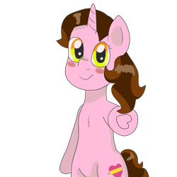 Size: 2000x2000 | Tagged: safe, artist:wrath-marionphauna, oc, oc only, oc:color breezie, pony, unicorn, bipedal, blushing, chest fluff, heart, high res, hoof heart, simple background, smiling, solo, transparent background