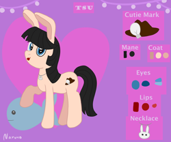 Size: 3000x2500 | Tagged: safe, artist:wrath-marionphauna, oc, oc only, oc:tsu, earth pony, hybrid, pony, rabbit, animal, cutie mark, high res, jewelry, necklace, plushie, reference, reference sheet, solo