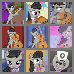 Size: 800x800 | Tagged: safe, edit, edited screencap, editor:twilyisbestpone, screencap, octavia melody, earth pony, pony, a hearth's warming tail, a horse shoe-in, bloom & gloom, g4, season 1, season 5, season 6, season 9, slice of life (episode), the best night ever, 0, bedroom eyes, bipedal, bowtie, cello, collage, compilation, cute, female, mare, musical instrument, score card, solo, tavibetes