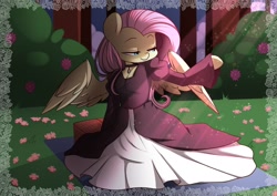 Size: 2048x1448 | Tagged: safe, artist:sakukitty, part of a set, fluttershy, pegasus, semi-anthro, g4, arm hooves, clothes, dress, solo