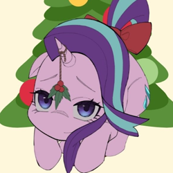 Size: 512x512 | Tagged: artist needed, source needed, safe, starlight glimmer, pony, unicorn, g4, bow, christmas, christmas tree, holiday, holly, holly mistaken for mistletoe, solo, tail, tail bow, tree