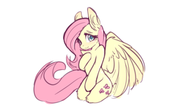 Size: 2756x1791 | Tagged: safe, artist:silver fox, fluttershy, pegasus, pony, semi-anthro, g4, arm hooves, blushing, chest fluff, covering, cute, human shoulders, shyabetes, simple background, solo, white background