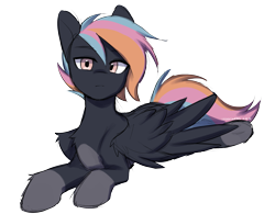 Size: 2523x1963 | Tagged: safe, artist:cottonsweets, oc, oc only, oc:onyx lighthoof, pegasus, pony, chest fluff, looking at you, lying down, male, prone, simple background, solo, stallion, transparent background, wings