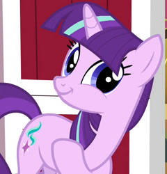 Size: 642x668 | Tagged: safe, edit, edited screencap, screencap, starlight glimmer, pony, unicorn, g4, harvesting memories, my little pony: friendship is forever, alternate hairstyle, cropped, faic, female, looking at you, majestic as fuck, mane swap, mare, not twilight sparkle, smiling, smirk, solo, starlight sparkle, sweet apple acres, twiface, wrong neighborhood