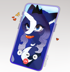 Size: 2032x2100 | Tagged: safe, alternate character, alternate version, artist:2pandita, princess luna, pony, g4, alternate design, cellphone, high res, mouth hold, phone, smartphone, solo