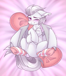 Size: 2600x3000 | Tagged: safe, artist:kreteen art, oc, oc only, oc:nobrony, bat pony, pony, bat wings, clothes, heart, high res, jewelry, male, one eye closed, socks, spread wings, stallion, wings