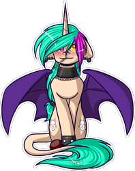 Size: 1412x1783 | Tagged: safe, artist:stormcloud-yt, oc, oc only, alicorn, bat pony, bat pony alicorn, pony, bat pony oc, bat wings, blushing, choker, female, heterochromia, horn, mare, simple background, transparent background, wings