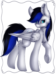 Size: 2138x2806 | Tagged: safe, artist:maneblue, oc, oc only, pegasus, pony, chest fluff, ear fluff, high res, pegasus oc, signature, simple background, solo, underhoof, white background, wings