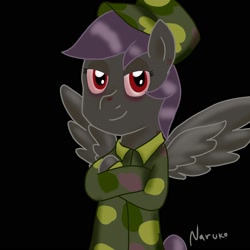 Size: 2000x2000 | Tagged: safe, artist:wrath-marionphauna, oc, oc only, oc:mate, pegasus, pony, black background, clothes, crossed hooves, high res, military uniform, simple background, solo, uniform