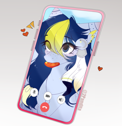 Size: 2032x2100 | Tagged: safe, artist:2pandita, oc, earth pony, pony, cellphone, female, high res, mare, mouth hold, phone, smartphone, solo