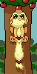 Size: 300x600 | Tagged: safe, artist:nitobit, applejack, earth pony, pony, g4, apple, apple tree, female, food, hanging, mare, pixel art, silly, silly pony, solo, tree, who's a silly pony