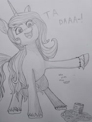 Size: 3000x4000 | Tagged: safe, artist:galaxymike, izzy moonbow, pony, unicorn, g5, my little pony: a new generation, spoiler:g5, spoiler:my little pony: a new generation, beans, can, food, izzy's beans, solo, ta-da!, traditional art