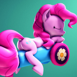 Size: 2160x2160 | Tagged: safe, artist:psfmer, pinkie pie, earth pony, pony, g4, 3d, balloonbutt, butt, eyes closed, high res, party cannon, plot, revamped ponies, solo, source filmmaker