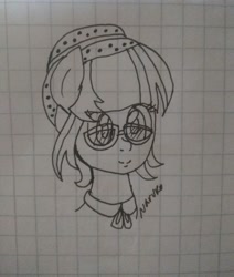 Size: 1737x2048 | Tagged: safe, artist:wrath-marionphauna, oc, oc only, oc:aguamelon, bust, clothes, glasses, graph paper, hat, ink drawing, lineart, ponylatino, portrait, solo, traditional art