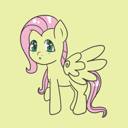 Size: 1000x1000 | Tagged: safe, artist:wrath-marionphauna, derpibooru exclusive, fluttershy, pegasus, pony, g4, :o, digital art, full body, hooves, open mouth, simple background, solo, spread wings, standing, wings, yellow background
