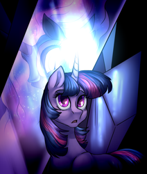 Size: 1692x2000 | Tagged: safe, artist:not-ordinary-pony, derpibooru exclusive, twilight sparkle, pony, unicorn, g4, crystal, female, mare, nightmare twilight, nightmarified, reflection, solo, unicorn twilight