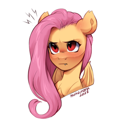 Size: 3500x3500 | Tagged: safe, artist:muhomora, fluttershy, bat pony, pegasus, pony, g4, angry, bat ponified, blushing, bust, flutterbat, high res, race swap, simple background, sketch, solo, white background