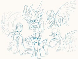 Size: 2000x1515 | Tagged: safe, artist:nolycs, rainbow dash, pegasus, pony, g4, female, grayscale, mare, monochrome, practice sketch, simple background, sketch, sketch dump, solo, white background, wings