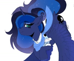Size: 1837x1502 | Tagged: safe, artist:rand-dums, princess luna, alicorn, pony, g4, dock, lidded eyes, looking at you, smiling, solo, spread wings, tail, wings