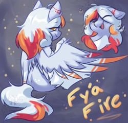 Size: 1166x1113 | Tagged: safe, artist:drawtheuniverse, oc, oc only, oc:fy'a fire, pegasus, pony, hair over one eye, looking at you, looking back, looking back at you, smiling, solo, spread wings, wings