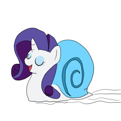 Size: 600x600 | Tagged: safe, artist:kushina13, rarity, original species, snail, snail pony, g4, eyes closed, horn, open mouth, rarisnail, simple background, snailified, solo, species swap, translation request, white background