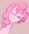 Size: 1602x1859 | Tagged: safe, artist:noupu, pinkie pie, earth pony, pony, g4, the cutie map, brown background, bust, female, frown, glare, lidded eyes, mare, no pupils, simple background, solo