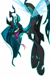 Size: 1352x2048 | Tagged: safe, artist:akada19601764, queen chrysalis, changeling, changeling queen, g4, big mouth, fangs, female, forked tongue, lidded eyes, simple background, solo, tongue out, white background